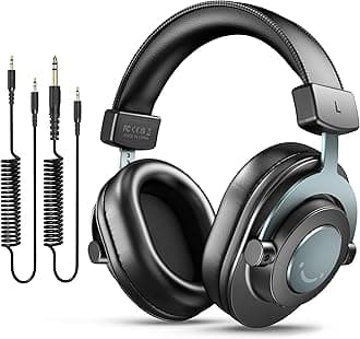 Studio Monitor Headphones for Recording-Over Ear Wired Headphones for Podcast Monitoring, Streaming Comfortable Equipment with Detachable Cables 1/4 or 1/8 Jack, Black, on PC/Mixer-H8