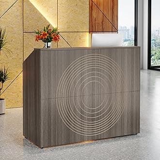 TribesignsReception Desk with Counter, Modern Front Desk Reception Room Table with Cable Grommet, 47 inch Retail Counter for Checkout, Lobby, Beauty Salon, Home Office Desk, Grey