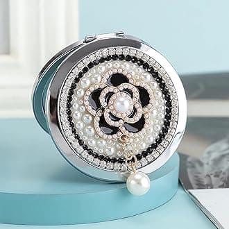 Compact Mirror 3inch Small Mirror for Purse 1x/2x Magnification Handheld Mirror Lady's Travel Makeup Mirror Gift for Women (Camellia)