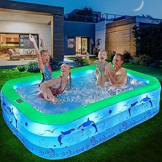 2025 Upgrade Inflatable Pools with Lights, Family Inflatable Swimming Pools for Kids,Adults, Blow Up Pool Solar, Large Kiddie Pool, Durable Thickened Inflatable Family Pool for Backyard-Green