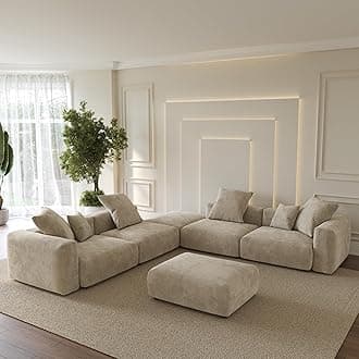 Oversized Modular Sectional Sofa with Ottomans,6 Seater Corduroy V Shaped Reversible Corner Couch,141.73" Convertible Sofa & Couch Free Combination for Living Rooom,Beige