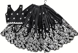 RJ ONLINE Girls Readymade Crop Top With Lehenga - Taffeta Silk Embroidered Lehenga Choli - Perfect for Ethnic, Party & Wedding - Traditional Dress