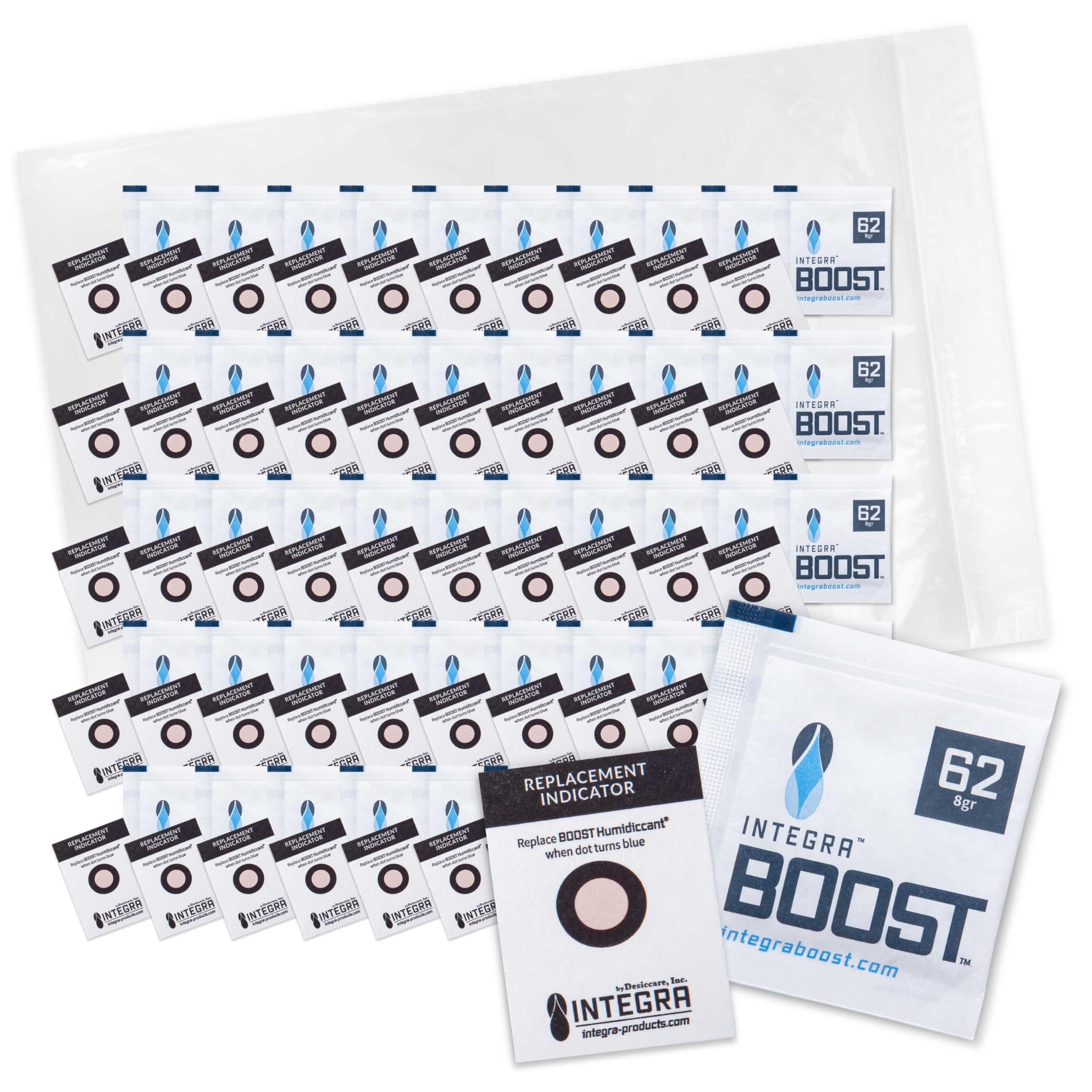 Integra Boost 2-Way Humidity Control Pack - Preserve Flavor & Control Humidity at 62% RH - Moisture Absorber for Herbs, Spices & More - 8 Gram (Pack of 50)