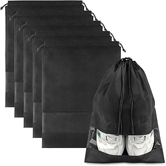 Shoe Bags for Travel, Drawstring Travel Shoe Bags for Packing, Dustproof Portable Travel Shoe Storage Bag for Men and Women, Black, XL, 5 Pack