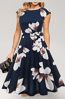 Women Casual Dresses Swing Tea Dress Cocktail Vintage A-Line Midi Party Dress