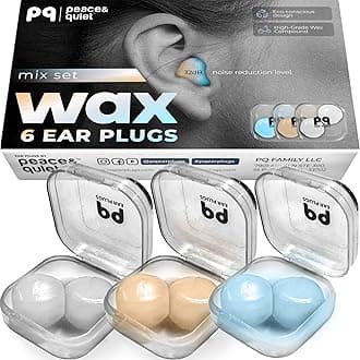 Peace&Quiet PQ Wax Ear Plugs for Sleep - 6 Silicone Wax Earplugs for Sleeping and Swimming - Gel Ear Plugs Noise Cancelling, Protect Ears While Sleeping with Sound Blocking 32 Db (6-Pillows), Mixed