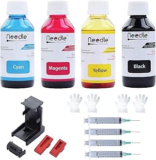 Needle 4x100gms Cartridge Refill Ink | Made in India | Compatible with Inkjet Printers | Easy Ink Refilling Solution (CMYK)