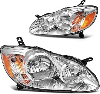 DWVO Headlights Assembly Compatible with 03-08 2003 2004 2005 2006 2007 2008 Corolla Headlamp Replacement Pair Driver and Passenger Side Chrome Housing