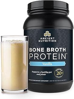 Ancient Nutrition Grass Fed, Bone Broth Protein Powder, 20g Protein, Hydrolyzed Collagen Peptides, Keto & Paleo Friendly, Supports Joint, Gut Health, Vanilla, 40 Servings