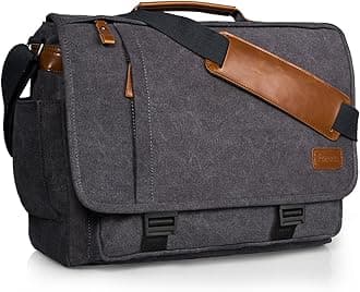 ESTARER Laptop Bag Shoulder Bag Men's Canvas for Work Plain Grey
