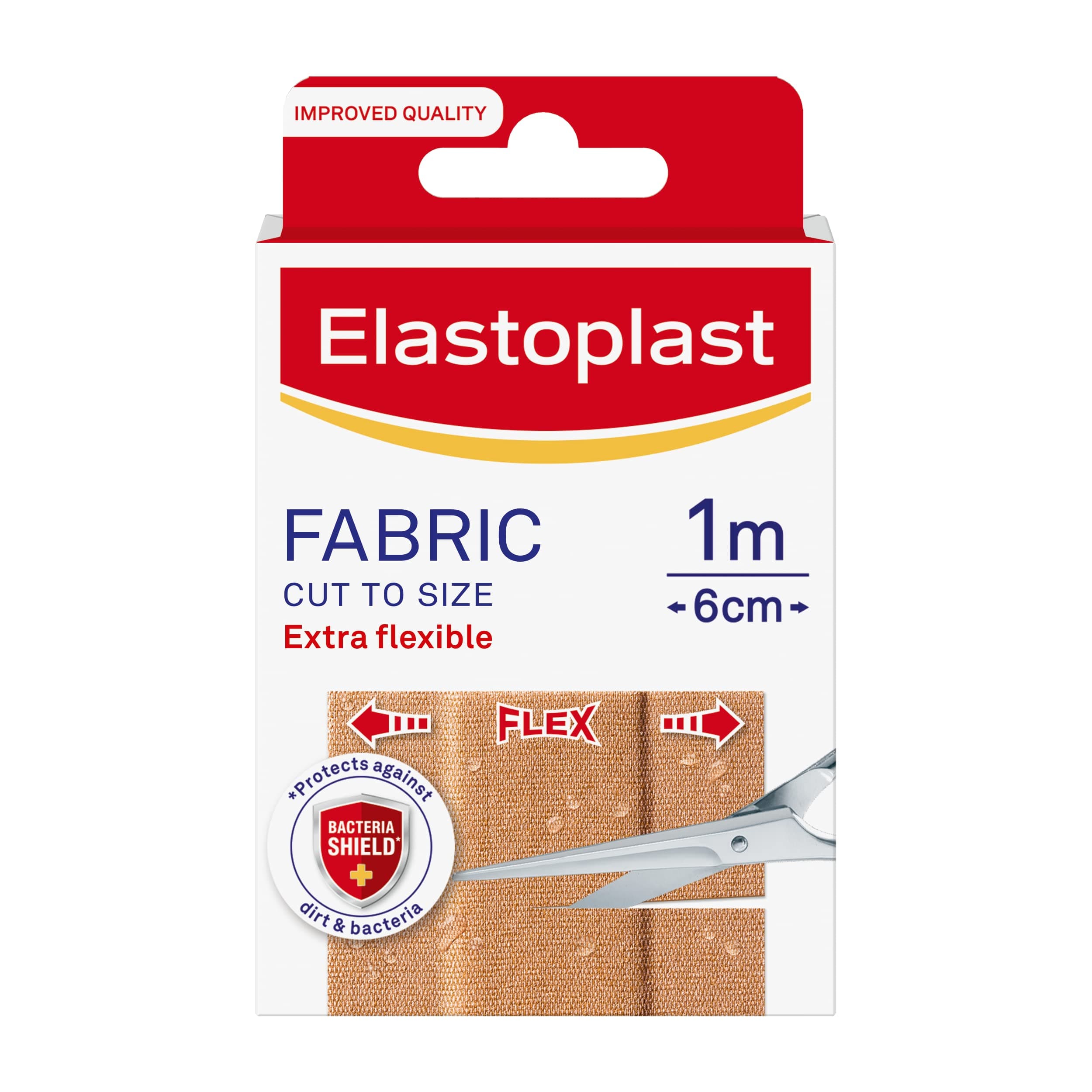 Elastoplast Fabric Cut to Size Plasters (1m x 6cm), Extra Flexible Wound Care, Moves with The Body, Water-Repellent & Breathable Large Plasters Help Protect Wounds, 10 Strips