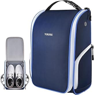 Golf Shoe Bag, with 3 Pockets for Socks, Gloves, Tees, Balls, Brush, Designed with a Buckle Top Carry Handle, Zippered Sport Shoe Carrier Bags with Ventilation for Travel, Dark Blue, Golf Shoe Bag