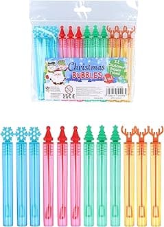 Henbrandt 144 x Mini Christmas Bubble Tubes with Wand Children’s 4ml Bubbles with Xmas Toppers Stocking Loot Bag Fillers Party Bags Outdoor Games for Boys and Girls