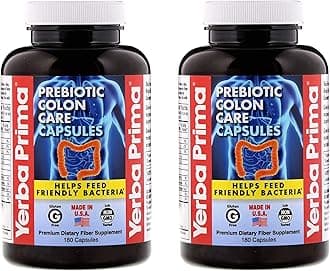 Prebiotic Colon Care Capsules - 180 Count (Pack of 2), Gluten Free, Proudly Made in The USA, Non-GMO, Soluble & Insoluble Fiber, Supports A Healthy Functioning Colon