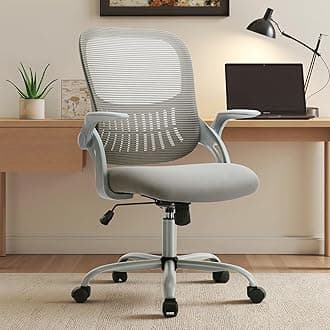 Sweetcrispy Home Office Managerial Executive Chair, Ergonomic Mesh Adjustable Swivel Mid-Back Chair with, Flip-up Arms, Comfortable Lumbar Support, Comfy Arms for Bedroom,Study,Student, Grey