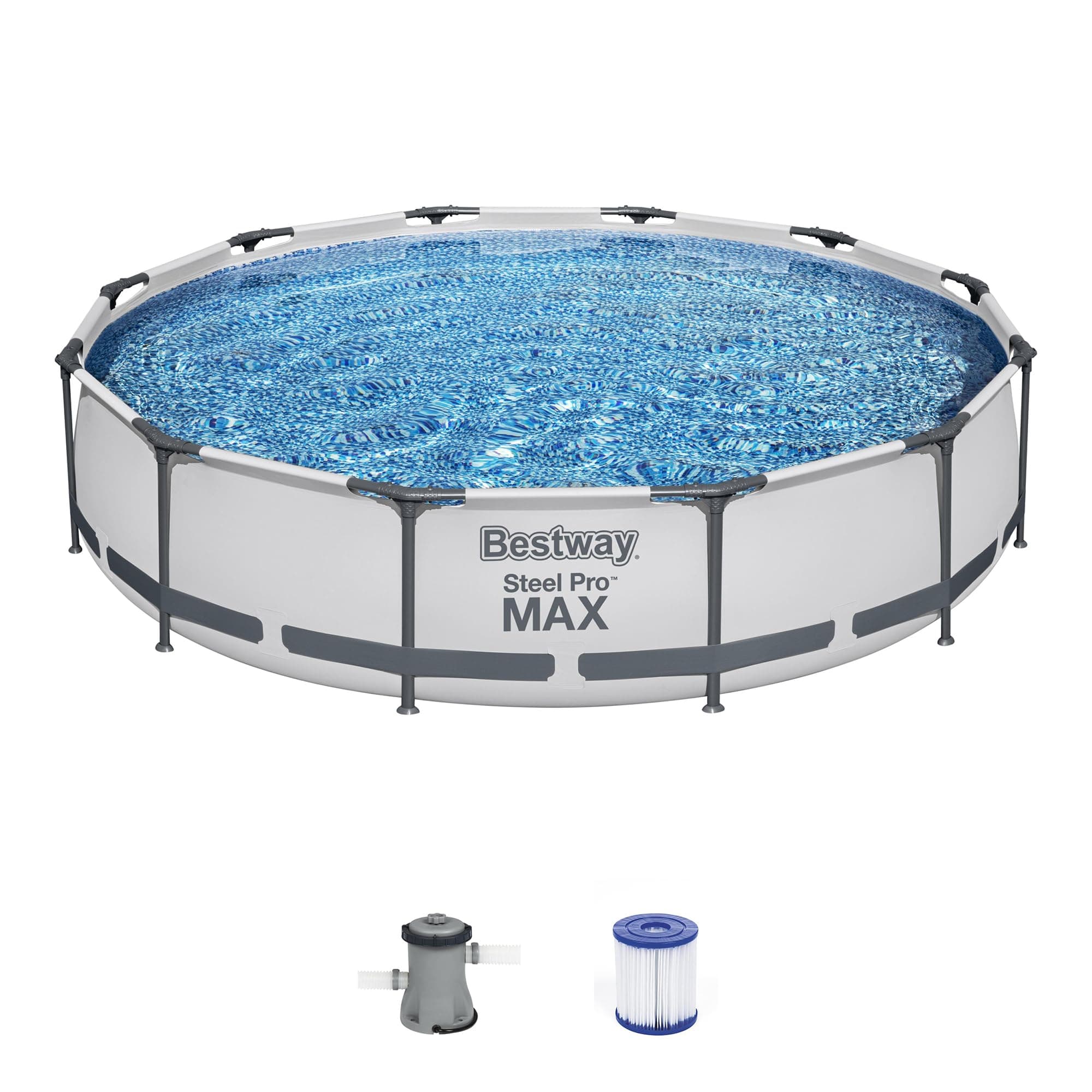 Bestway Steel Pro MAX Above Ground Swimming Pool (12' x 30") | Round Outdoor Backyard Family Pool with Tritech® Puncture-Resistant Liner | Easy Setup | Includes Filter Pump for Clean, Clear Water