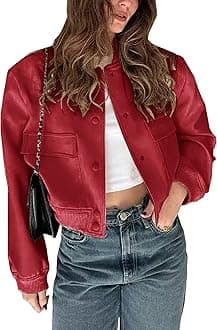 MegfieWomens Cropped Bomber Jacket Button Down Varsity Jackets Shackets with Pockets
