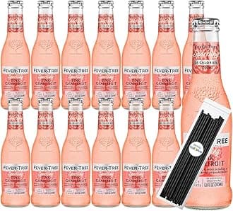 Fever Tree Premium Mixer 6.8 fl oz Glass Bottles 12 Pack + 20 Plastic Stirrer Sticks by KOOL8SHOP Infinite Deals (12 Pack, Pink Grapefruit)