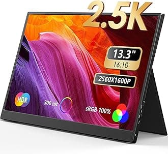 2.5K Portable Monitor 13.3" 2560x1600P UHD USB-C HDMI Laptop Monitor, 100% sRGB IPS Computer Gaming Display HDR Travel Monitor w/Speakers & Smart Cover for Laptop Xbox PS5 Switch PC Phone