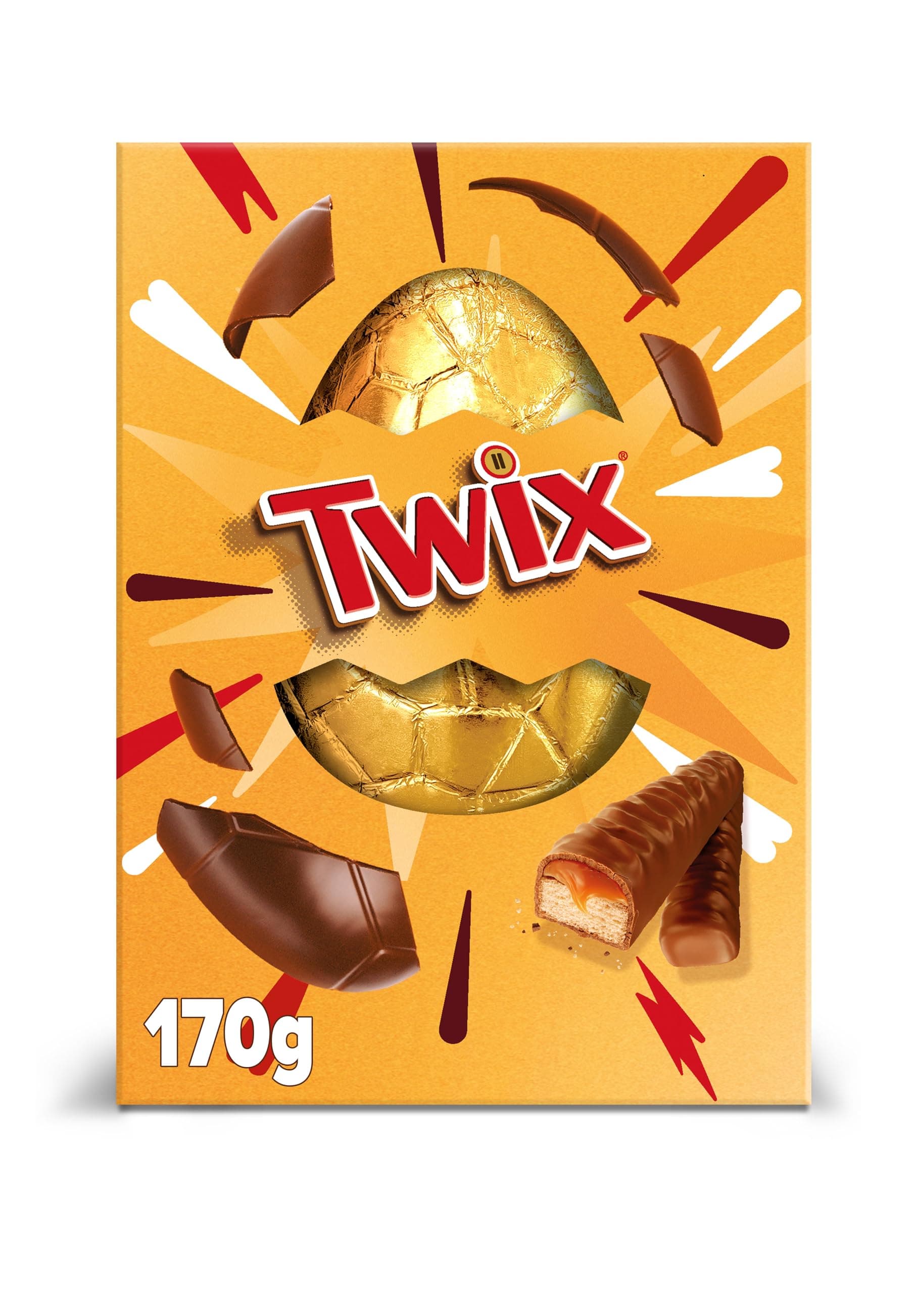 Large Easter Egg 170g – Milk Chocolate Hollow Egg with TWIX Bar, Caramel & Biscuit Chocolate Treat, Easter Gift, Egg Hunt Prize & Sharing Chocolate