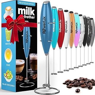 Electric Milk Frother with Stainless Steel Stand 15-20s, 19000 rpm, Battery-Operated Milk Frother for Coffee, Latte, Cappuccino, Hot & Cold Chocolate