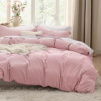 Bedsure Pink Duvet Cover Queen Size - 3 Pieces Prewashed Cotton-Like Extra Soft Bedding Set, Includes 1 Duvet Cover 90x90 Inches with Zipper Closure & 2 Pillow Shams, Comforter Not Included