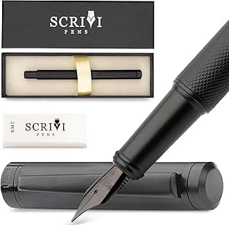 Luxury Fountain Pen Set-[Black] Fountain Pens for Writing - Smooth Fine Nib - Includes Refillable Ink Converter, 5 Ink Cartridges [Black & Blue], Gift Box - Elegant Calligraphy