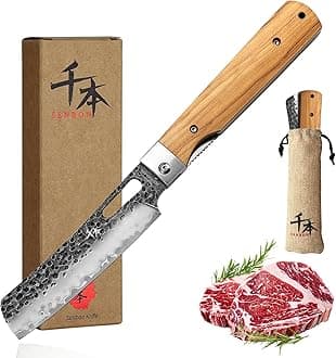 SENBON Forged 440A Super Sharp Pocket Folding Chef Knife Peeling Practical Knife Fruit Knife Natural Olive Handle Camping Barbecue Outdoor Portable Kitchen Knife