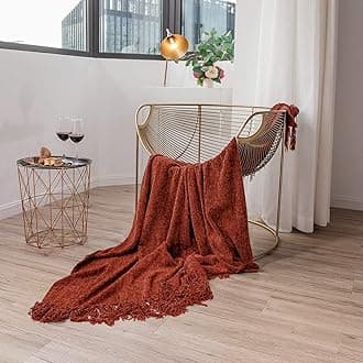 Cazimo TC - 220 Soft Chenille Premium Throw Blanket, All Seasons, Soft Decorative Throw for Living Room, Sofa, and Couch, Lightweight and Breathable Throw, Pack of 1 Pcs. 60x50 Inches, Rust Orange