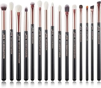 Jessup 15Pcs Professional Makeup Brushes Set Make up Brush Tools kit Eye Liner Shader Wood Handle Natural-synthetic Hair Brushes Pearl Black/Rose Gold T157