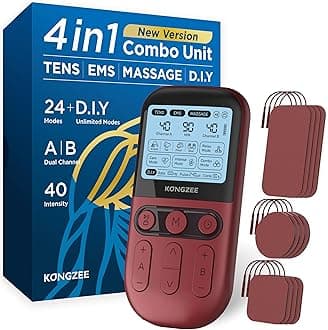 – 4 in 1 - D.I.Y & Tens Unit & EMS & Massage Muscle Stimulator, Dual Channel Therapy Machine for Pain Relief, FDA Cleared Rechargeable Electronic Pulse Massager,with 12pcs Electrode Pads (RED)