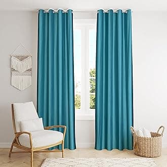 Decoholic Aqua Polyester Window Curtains 5 Feet | Darkening Faux Texture Plain Drapes with Eyelets | Set of 2 Panels for Living Room, Bedroom & Office