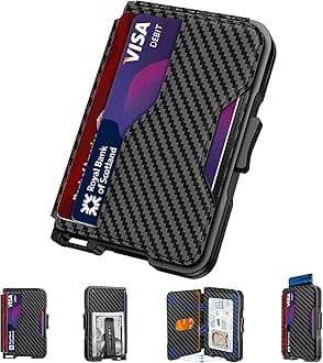 tizmuo Wallet for Men, Slim Wallet for Men with Money Clip, Pop Up Card Case, RFID Blocking Bifold Wallets, Minimalist Leather Slots Credit Card Holder with Gift Box, (Carbon Fiber Black), Carbon
