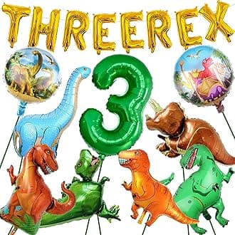 17Pcs Dinosaur 3rd Birthday Party Decorations Include Three Rex Balloon Dinosaur Foil Balloons for Three Rex Theme Birthday Decorations Boys