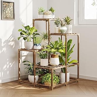 Bamworld Corner Plant Stand Indoor Outdoor Plant Shelf Small Plant Table for Multiple Plants Wooden Plant Holder for Garden Patio Lawn Window Plants Gift,Brown