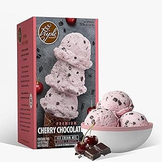 Triple Scoop - Premium Cherry Choc Chip Ice Cream Mix For Ice Cream Maker. Simple, Easy, Delicious. From Gourmet Mix To Maker in 5 Min, Makes 2 Creamy Qrts, Made in USA (1 Pack, Cherry Choc Chip)