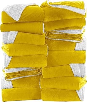 IR Imperial Rooms Ochre Sherpa Fleece Throw Blanket for Bed - Wholesale Bulk Pack of 16 Sherpa Blankets - Soft Fluffy Throw Blankets for Hotels, Guest Bedroom (Yellow, 50x60 Inches)