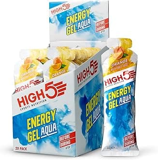 HIGH5 Aqua Running Gels Energy - Running Essentials for Quick Release Energy - Natural Fruit Juice & No-Caffeine - Ideal as Running Equipment, Cycling Supplements, Marathon Training (Orange, 20 x 66g)