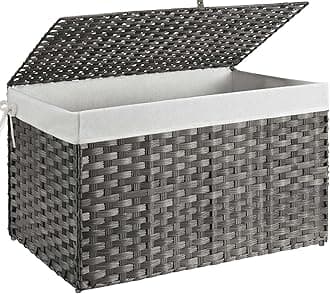 GREENSTELL Storage Basket with Lid, 42.3 Gallon(160L) Lagre Wicker Blanket Storage Basket with Handles, Foldable, 2 Removable Liner Bags, Metal Frame, for Bedroom, Laundry Room, Grey,30"*18.1"*18.1"