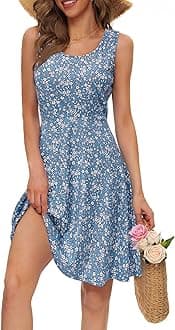 STYLEWORD Women's Summer Dress Casual Sleeveless Scoop Neck A-Line Tank Midi Sundress