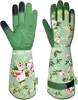 Gardening Gloves for Women, Comfortable Floral Long Sleeve Garden Gloves for Gardening and Outdoor Work, Durable Leather Long Gardening Gloves, Great Gift Ideas for Ladies, Green Print (Large)