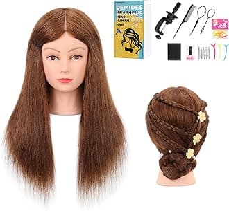 20-22’’ Mannequin Head with 100% Human Hair, Mannequin Head Human Hair for Hairdressers Practice Braiding Hair, Hair Practicing and Cutting Manikin Head with Clamp