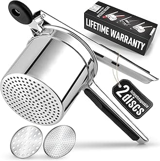 Premium Large 15oz Potato Ricer, Heavy Duty Professional Stainless Steel Potato Masher and Ricer Kitchen Tool, Press and Mash Kitchen Gadget - Silver/Black