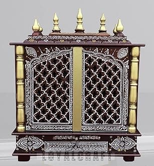LOYALCRFAT Wooden Temple Large Size 24x12x30 Home Temple/Home mandir/god Stand for Home/Pooja Stand/Home mandap/mandapam/Pooja mandir with Doors (Large 24x12x30 WxDxH INCH, Multicolor)