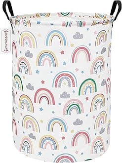 QUEENLALA Large Storage Basket,Laundry Hamper/Bathroom/Home Decor/Collapsible Round Storage Bin,Boys and Girls Hamper/Boxes/Clothing（Round-Rainbow）