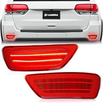 D-Lumina Rear Bumper LED Reflectors Light Lamp Assembly Fog Light Kit Compatible with Je-ep Grand Cherokee, Compass, Patriot ＆ Dodge Journey, Rear Bumper Reflector Lights Red Lens Foglamp, Pack of 2