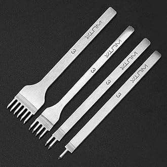 WUTA 2nd Generation Leather Hole Punch Tool Silver Pricking Iron Hole Punche Prong Tooth Lacing Diamond Stitching Chisel Set for DIY Leather Craft Kits (3mm 1/2/4/6)