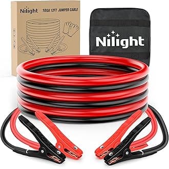 Nilight Jumper Cables for Car Battery 10 Gauge 12 FT Booster Cable Heavy Duty 200 A CCA with Carrying Bag Jump Start Emergency Kit Pickup Vans SUV Sedan Motorcycle