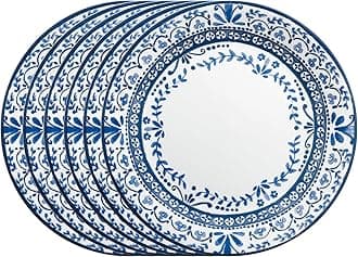 Corelle Vitrelle Dinner Plate Set of 6, 3-Ply Glass and Chip Resistant Lightweight Round Plates, Portofino
