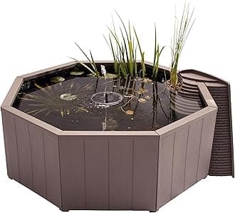 Liberty No Dig Nature Pool, Raised Pond for Garden or Patio, Click Fit Easy Construction, with Floating Solar Fountain Pump, Bird Landing Platform, Wildlife Access Ladder and Planting Pocket
